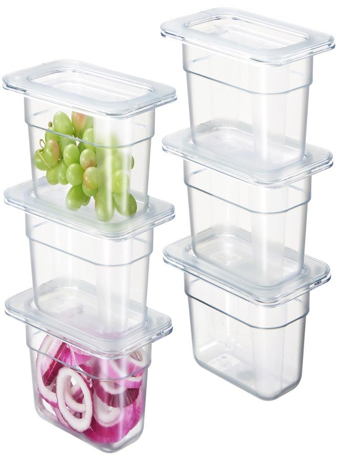 CURTA 6-Pack 1/9 Size 4" Deep NSF Polycarbonate Food Pans with Handled Lids | Dishwasher & Freezer Safe Clear Container for Prep Tables, Buffet, Salad Bar, Commercial Kitchen - Image 1